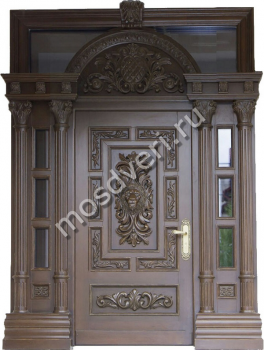 Массивная дверь с большими фрамугами и декором, отделка массив дуба - купить от производителя Мосдвери Массивная дверь с большими фрамугами и декором, отделка массив дуба